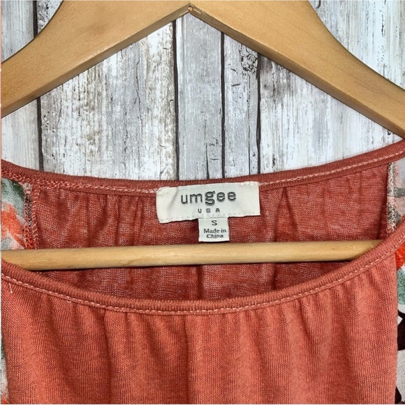 Umgee Orange Mixed Print Floral & Polka Dot Dolman Blouse - Picture 4 of 4